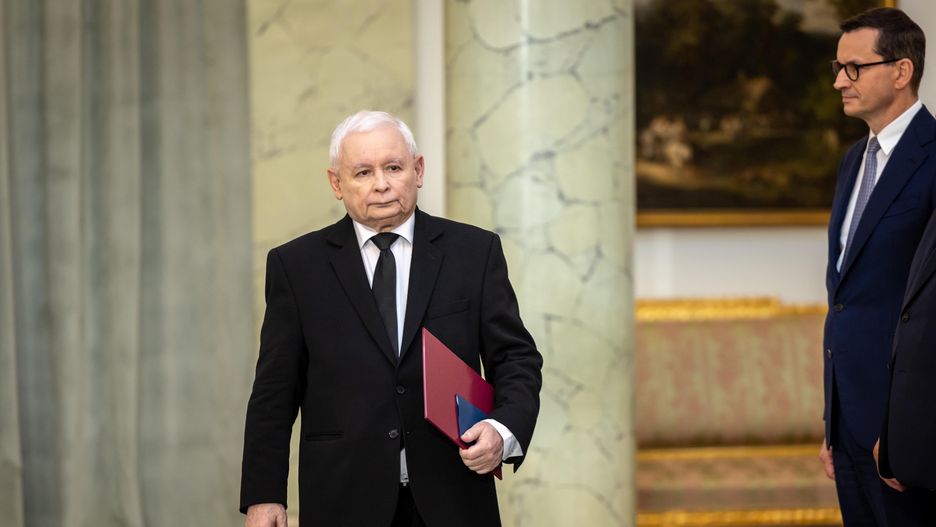 Prezes PiS i wicepremier Jarosław Kaczyński oraz premier Mateusz Morawiecki