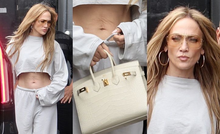 Naburmuszona Jennifer Lopez odsłania umięśniony brzuch w kusej bluzce. W dłoni dzierżyła torebkę za PÓŁ MILIONA ZŁOTYCH (ZDJĘCIA)