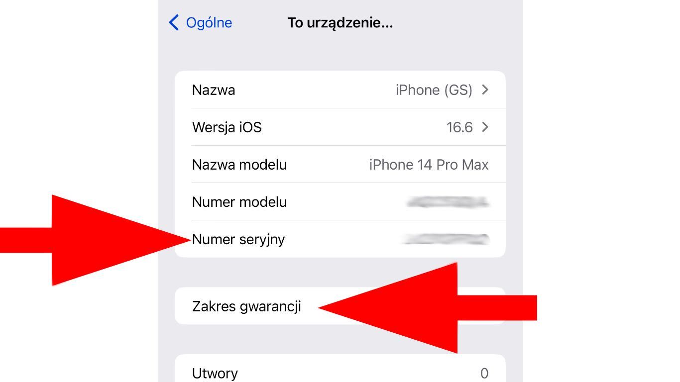 iPhone ustawienia numer seryjny