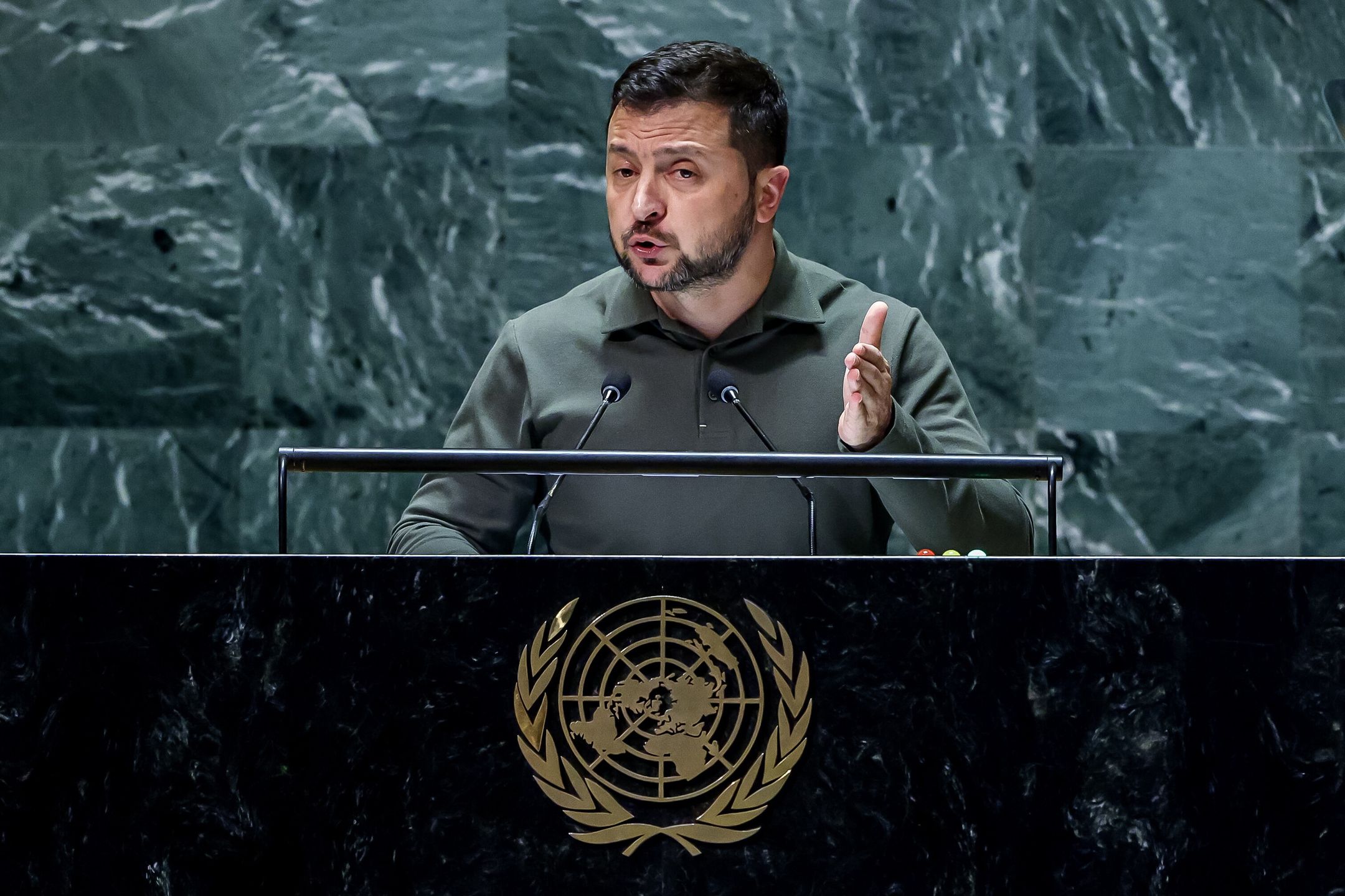 President of Ukraine Volodymyr Zelensky addresses the 78th session of the United Nations General Assembly at the United Nations Headquarters in New York, New York, USA, 19 September 2023. EPA/JUSTIN LANE Dostawca: PAP/EPA.