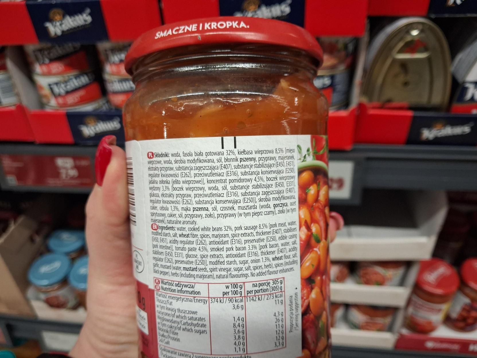 Skład fasolki po bretońsku marki Pudliszki