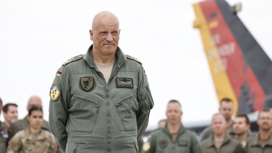 Scholz Visits Air Defender 2023 Military Exercises
SCHLESWIG, GERMANY - JUNE 16: Chief of staff of the German Air Force (Luftwaffe) Lieutenant General Ingo Gerhartz is pictured during a visit to the Air Defender 2023 military exercises on June 16, 2023 in Jagel, Germany. Germany is hosting Air Defender 2023, which with 250 participating aircraft from 25 nations and 10,000 military personnel is the biggest air exercise ever of the NATO military alliance. The exercises are scheduled to run from June 12-23.  (Photo by Morris MacMatzen/Getty Images)
Morris MacMatzen