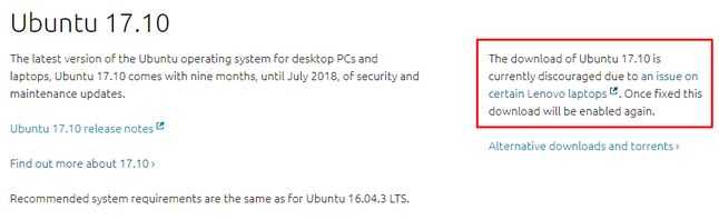 Pobieranie Ubuntu 17.10 wstrzymane do czasu rozwiązania kłopotów z laptopami Lenovo.