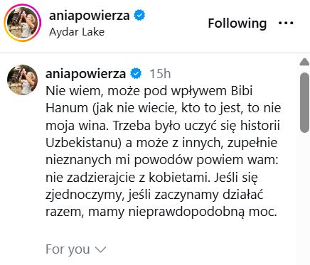 Anna Powierza z wymownym wpisem