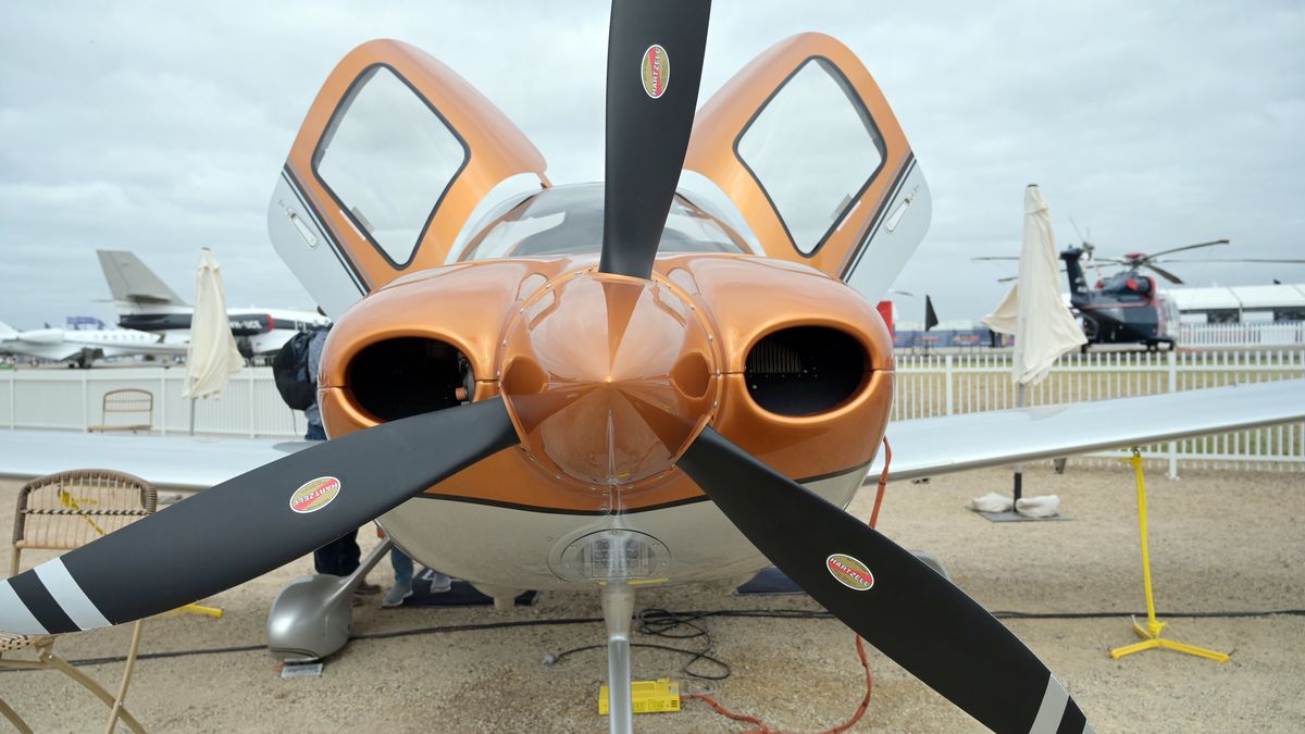 A Cirrus Design Corp. SR22T aircraft at the Australian International Airshow and Aerospace & Defence Exposition at Avalon Airport in Geelong, Victoria, on Friday, March 3, 2023. The show runs through to March 5. Photographer: Carla Gottgens/Bloomberg via Getty Images