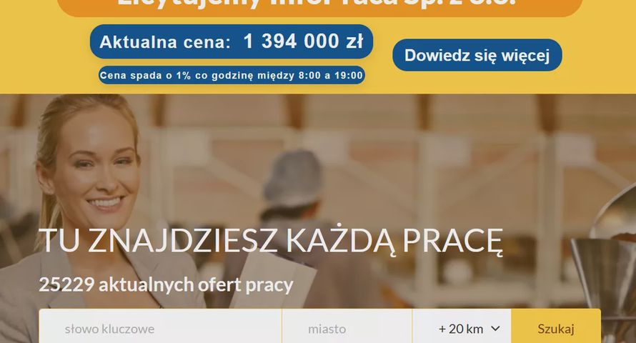 Niegdyś czołowy serwis rekrutacyjny na sprzedaż. Cena spada o 1 proc. co godzinę