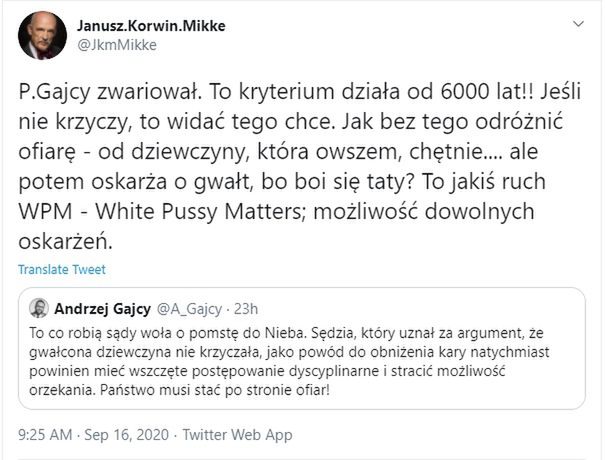 Janusz Korwin-Mikke komentuje wyrok w sprawie gwałtu na 14-latce