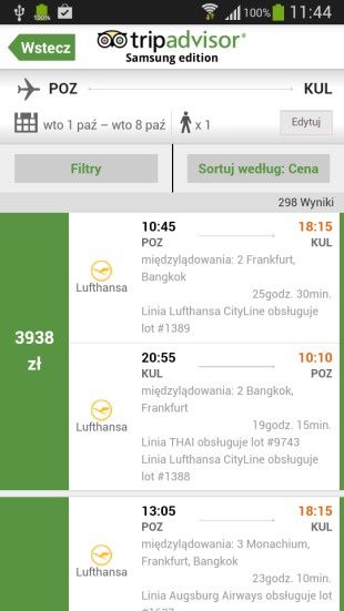 Aplikacja TripAdvisor (Samsung edition)