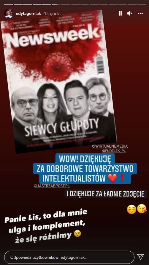Odpowiedź Edyty Górniak na okładkę "Newsweeka" z jej wizerunkiem