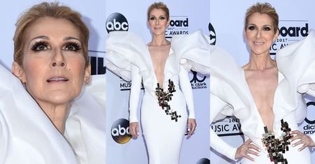 Dumna Celine Dion pozuje w "skrzydlatej" sukni z dekoltem do pępka (ZDJĘCIA)