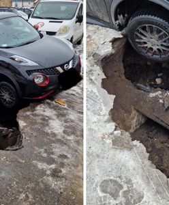 Urządzili sobie dziki parking. Auto prawie wpadło pod ziemię