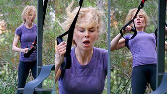Naturalna Nicole Kidman trenuje w pocie czoła na siłowni pod chmurką (ZDJĘCIA)