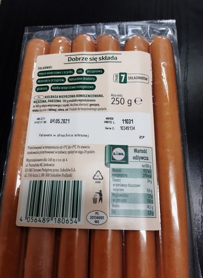 Parówki z szynki PIKOK PURE wycofane ze sprzedaży LIDL