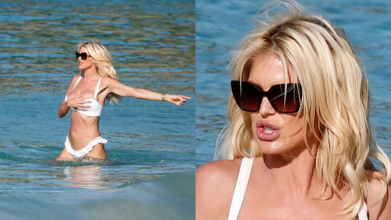 Victoria Silvstedt w skąpym bikini dokazuje na plaży