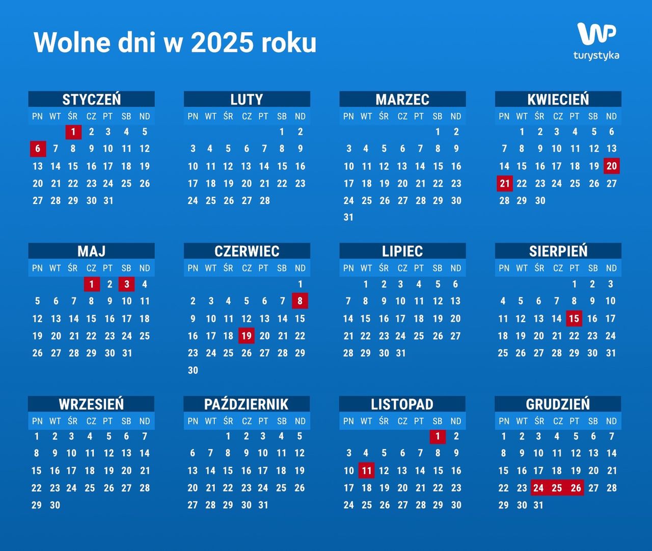 Tak układają się dni ustawowo wolne w 2025 r.