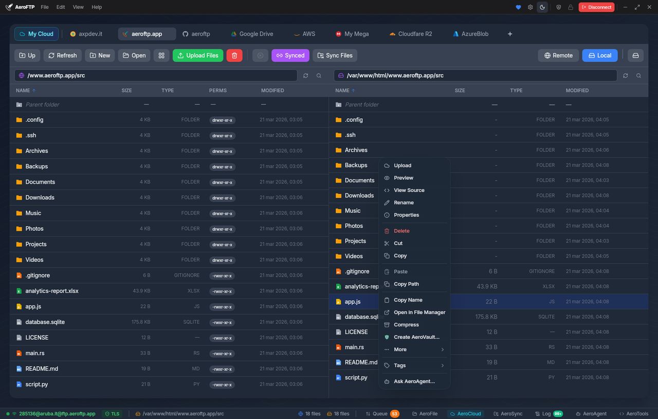 AeroFTP - klient FTP z obsługą popularnych usług chmurowych