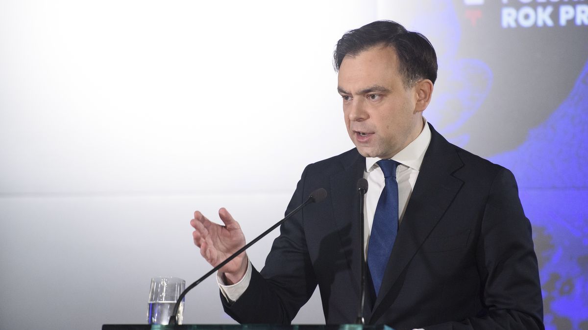 Polish Finance Minister Andrzej Domanski delivers a speech during an event 'Poland
- The year of breakthrough' at the Warsaw Stock Exchange in Warsaw, Poland on February 10, 2025.