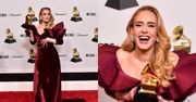 Wyfiokowana Adele w spektakularnej kreacji Louis Vuitton świeci kolejny triumf na Grammy (ZDJĘCIA)