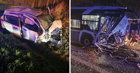 Koszmarny wypadek pod Krakowem. Autobus zderzył się z autem