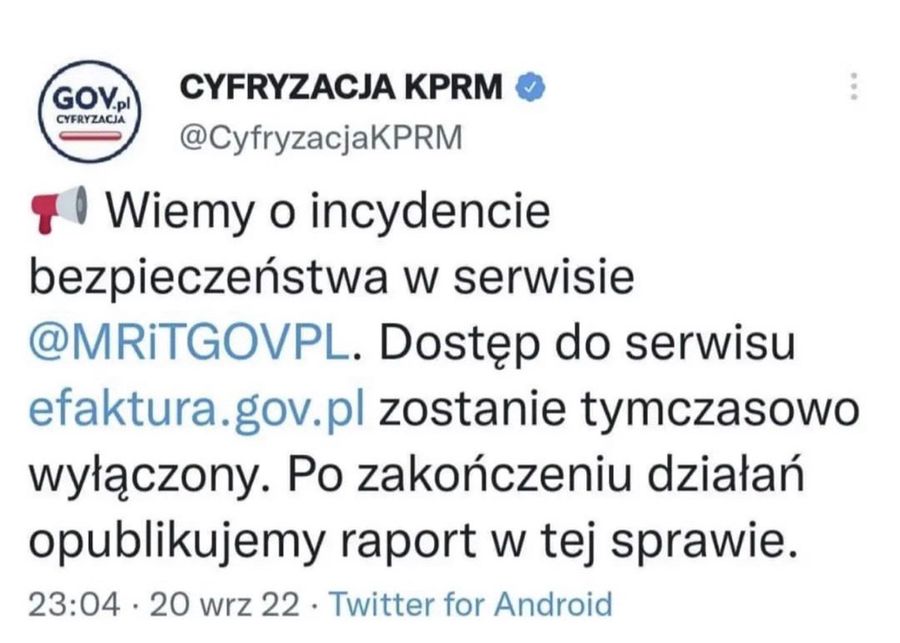KPRM o sytuacji na stronie e-faktury.gov.pl 