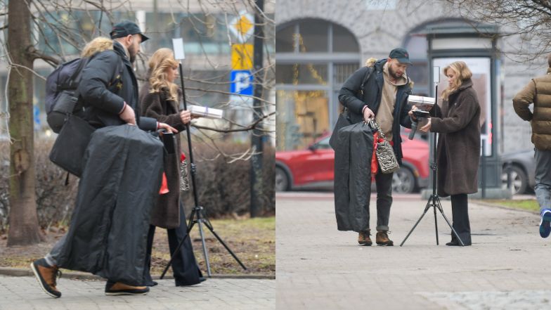 Agnieszka Kaczorowska nagrywa świąteczny filmik w asyście męża