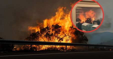 Przerażające nagranie z Hiszpanii. Płomienie po obu stronach pociągu