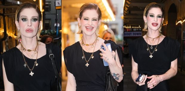 Chuda jak przecinek Kelly Osbourne w czerni od stóp do głów i mocnym makijażu posyła uśmiechy fotoreporterom (ZDJĘCIA)