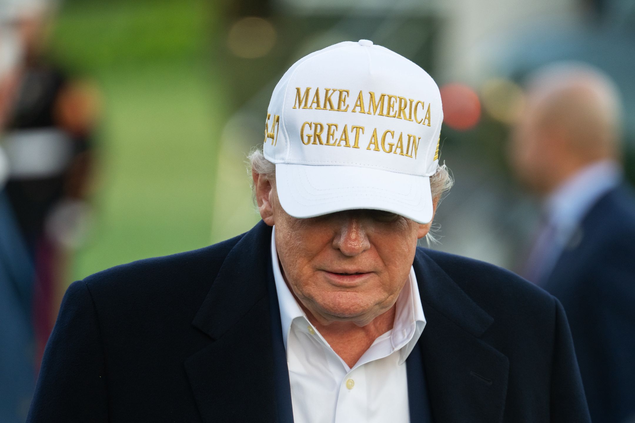 WASHINGTON, DC - APRIL 27: President Donald Trump returns to the White House in Washington, DC on April 27, 2025. (Photo by Craig Hudson for The Washington Post via Getty Images)