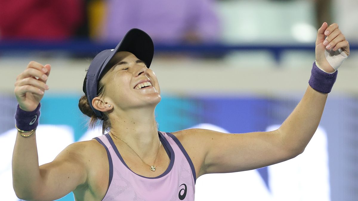 ABU DHABI, UNITED ARAB EMIRATES - FEBRUARY 08: Belinda Bencic of Switzerland celebrates victory over Ashlyn Krueger of the United States in the final match during day seven of the Mubadala Abu Dhabi Open, part of the Hologic WTA Tour, at Zayed Sports City on February 08, 2025 in Abu Dhabi, United Arab Emirates. (Photo by Christopher Pike/Getty Images)