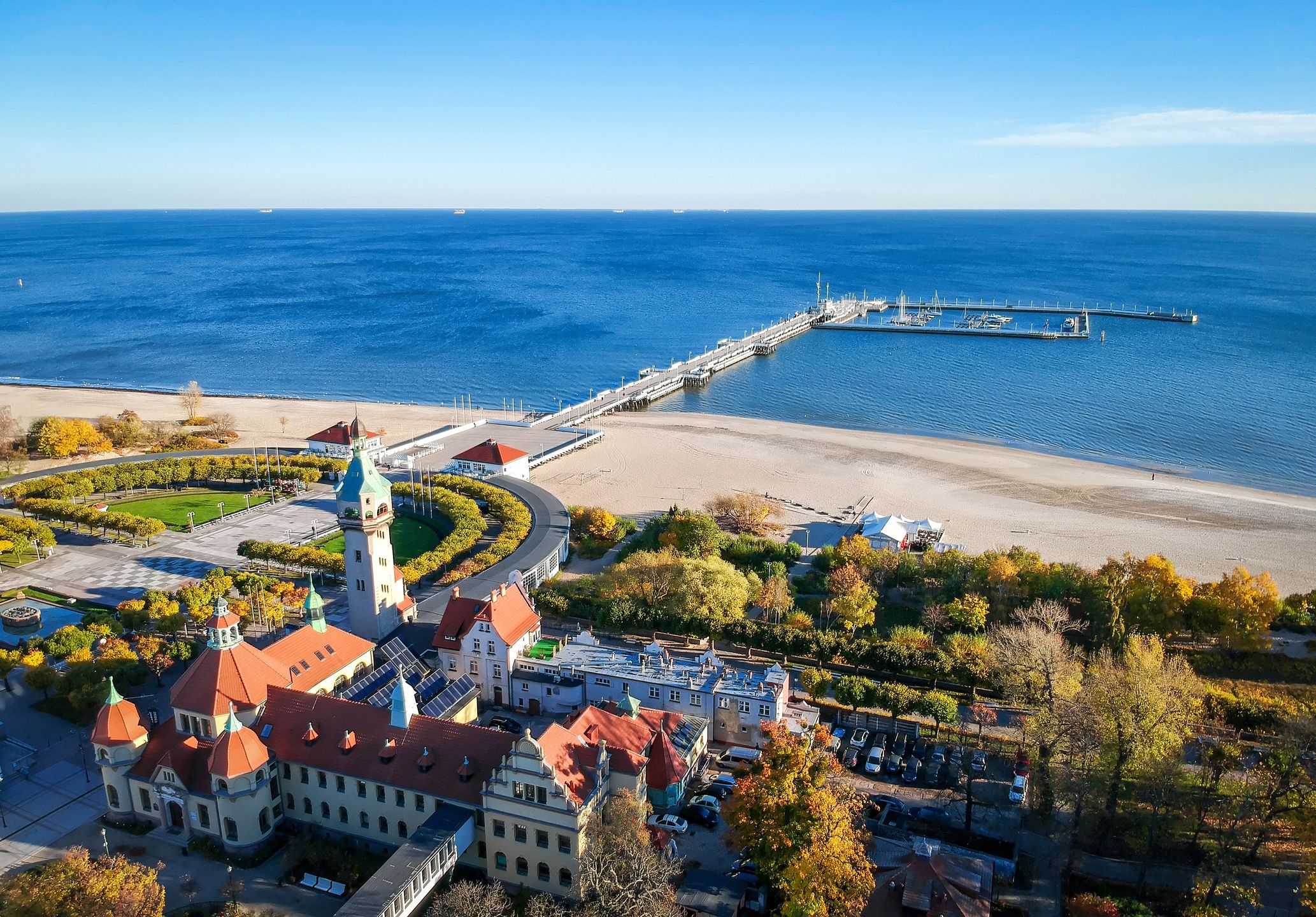 Aerail landscape of Sopot down citysopot, gdansk, resort, beach, poland, bay, molo, view, vacation,