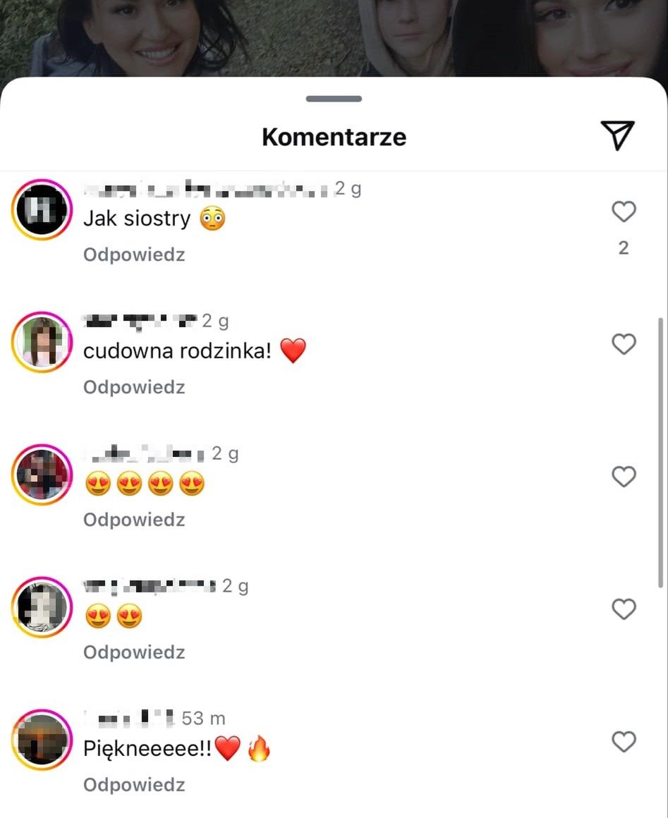 Komentarze pod zdjęciem Roksany Węgiel z mamą