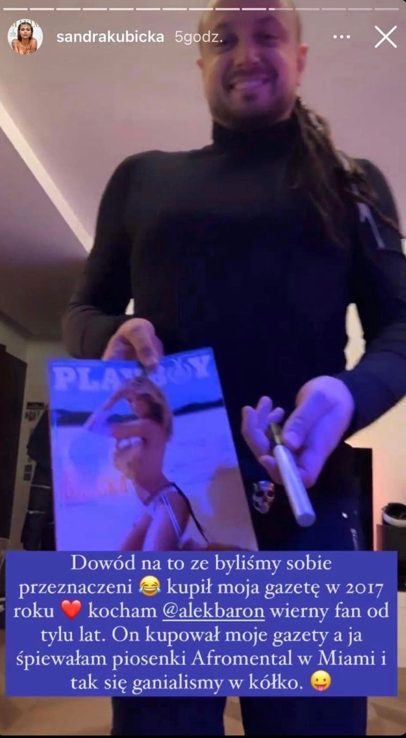Alek Baron chwali się numerem "Playboya" z Sandrą Kubicką na okładce 