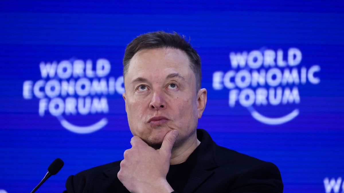 Elon Musk, chief executive officer of Tesla Inc., during the World Economic Forum (WEF) in Davos, Switzerland, on Thursday, Jan. 22, 2026. The annual Davos gathering of political leaders, top executives and celebrities runs from Jan. 19-23. Photographer: Krisztian Bocsi/Bloomberg via Getty Images