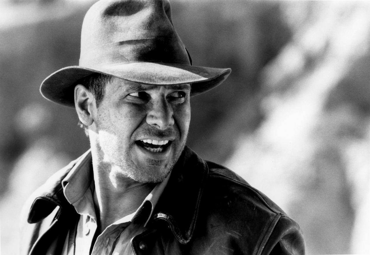 Close-up of American actor Harrison Ford (in costume as Indiana Jones) in the film 'Indiana Jones and the Last Crusade' (directed by Steven Spielberg), 1989. (Photo by Murray Close/Moviepix/Getty Images)