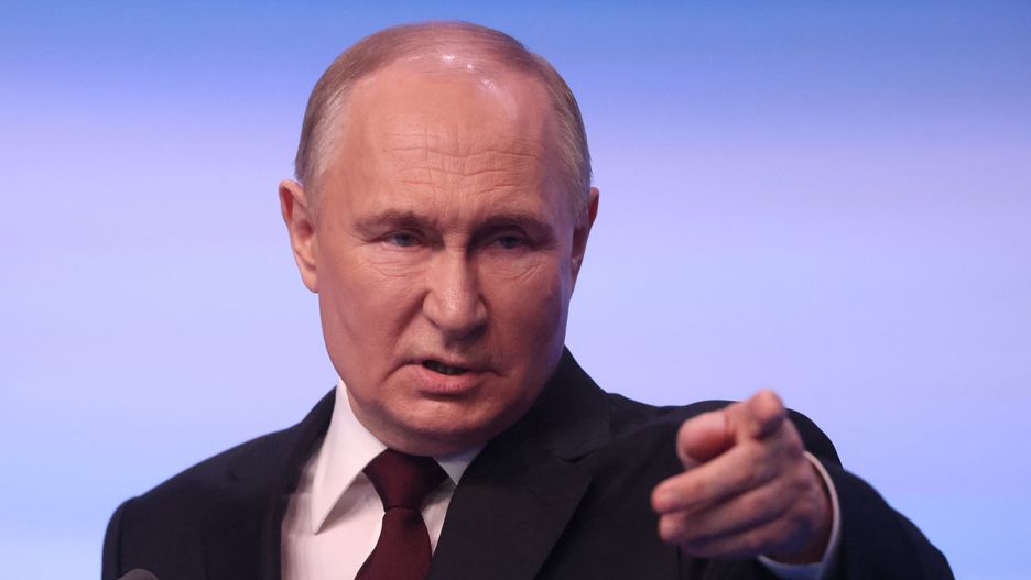 MOSCOW, RUSSIA - MARCH 18 (RUSSIA OUT) Russian President Vladimir Putin speaks during his press conference at his campaign headquarters, early March,18,2024, in Moscow, Russia. Russian President Vladimir Putin has won the 2024 Presidential Elections, hosted on March 15-17. (Photo by Contributor/Getty Images)
