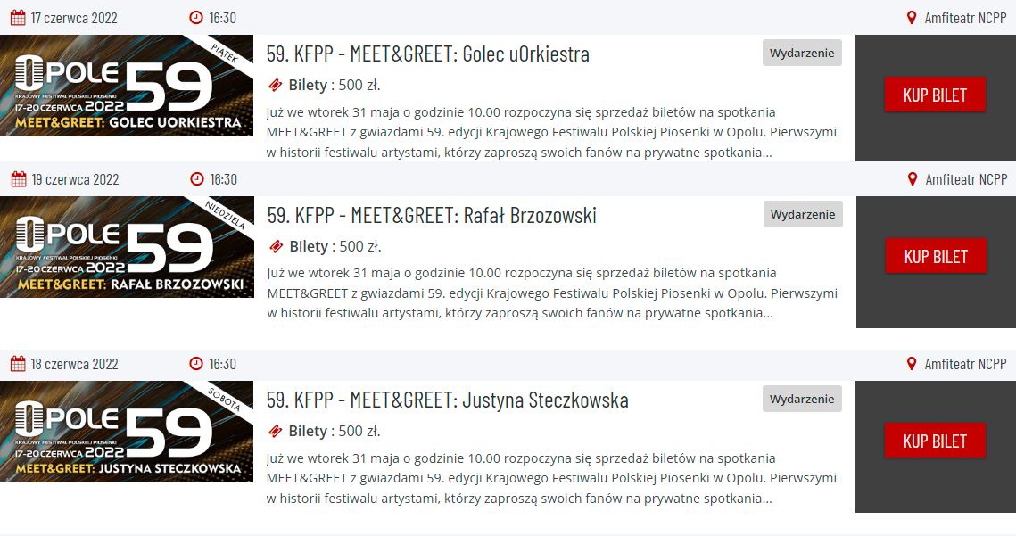 Ceny biletów Meet & Greet na tegoroczny Festiwal w Opolu 