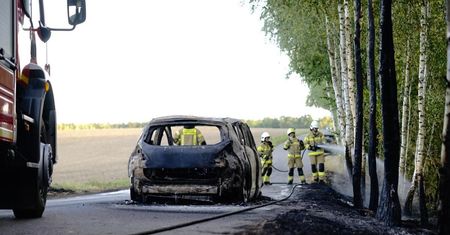 Pożar samochodu osobowego oraz lasu w miejscowości Ruda Kościelna. Mamy zdjęcia z akcji gaśniczej