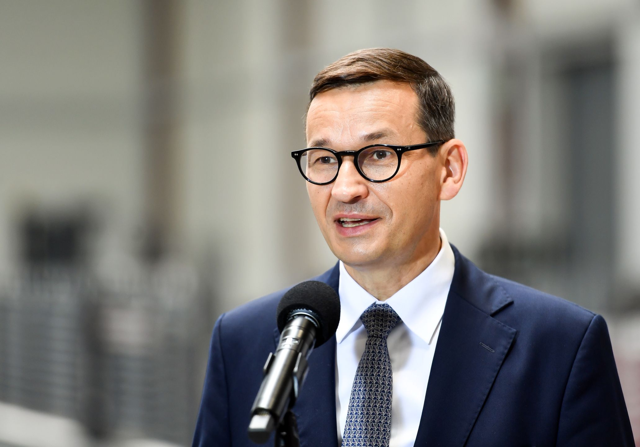 WIELOGLOWY, POLAND - 2021/07/29: Prime Minister Mateusz Morawiecki visits the Wisniowski factory in the village of Wieloglowy in the nearby town of Nowy Sacz. (Photo by Alex Bona/SOPA Images/LightRocket via Getty Images)