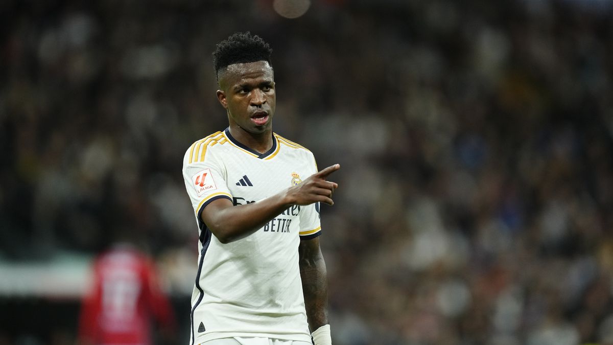 Vinicius Junior left winger of Real Madrid and Brazil during the LaLiga EA Sports match between Real Madrid CF and Celta Vigo at Estadio Santiago Bernabeu on March 10, 2024 in Madrid, Spain.  (Photo by Jose Breton/Pics Action/NurPhoto via Getty Images)