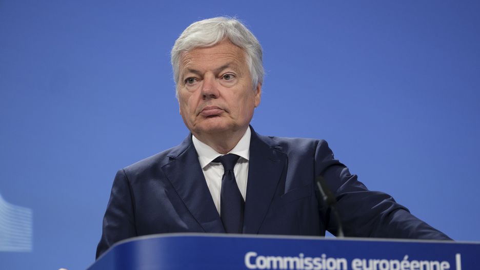BRUSSELS, BELGIUM - JULY 24: EU Commissioner for Justice Didier Reynders is talking to media in the Berlaymont, the EU Commission headquarters on July 24, 2024 in Ixelles, Belgium. The Commission has today published its fifth annual Rule of Law Report, examining systematically and objectively rule of law developments in all Member States on an equal basis. In comparison to the first publication of the Rule of Law Report adopted in 2020, Member States and the EU as a whole are much better prepared to detect, prevent and address emerging challenges. (Photo by Thierry Monasse/Getty Images)