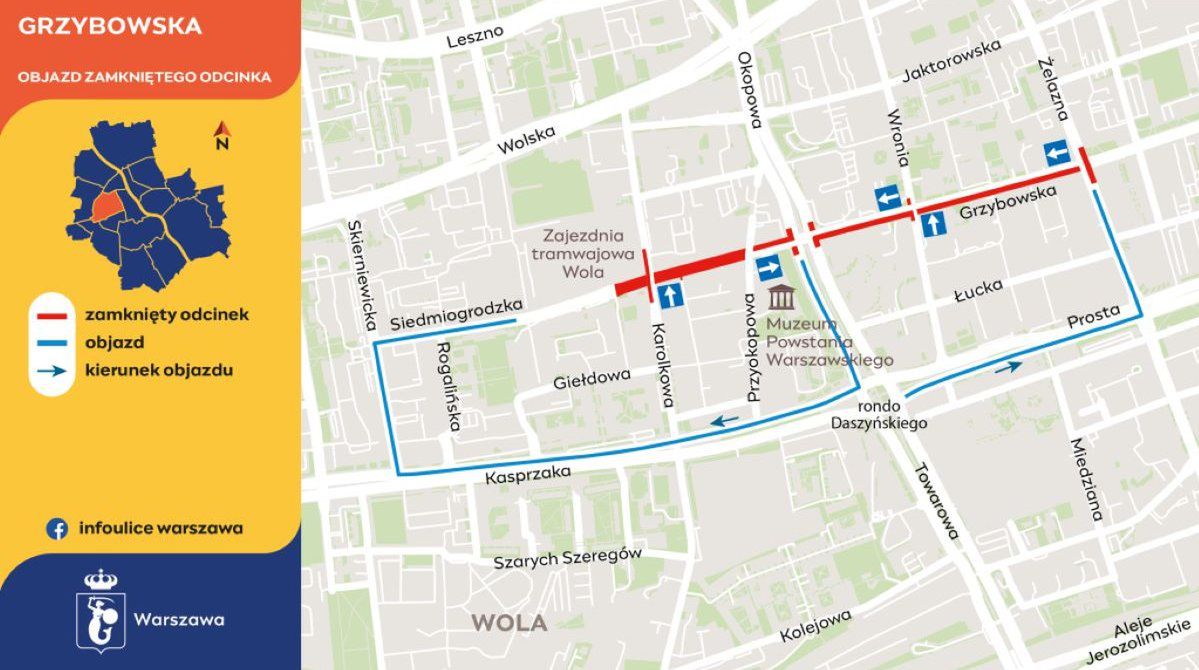 Warszawa: Kolejny etap przebudowy Grzybowskiej. Zmiany w ruchu od 12 listopada