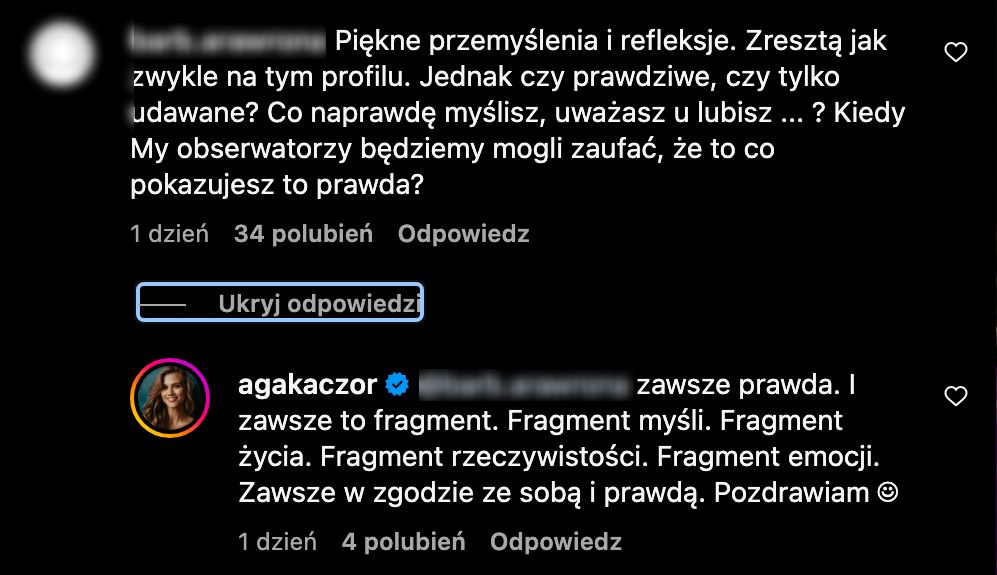 Agnieszka Kaczorowska reaguje na komentarz