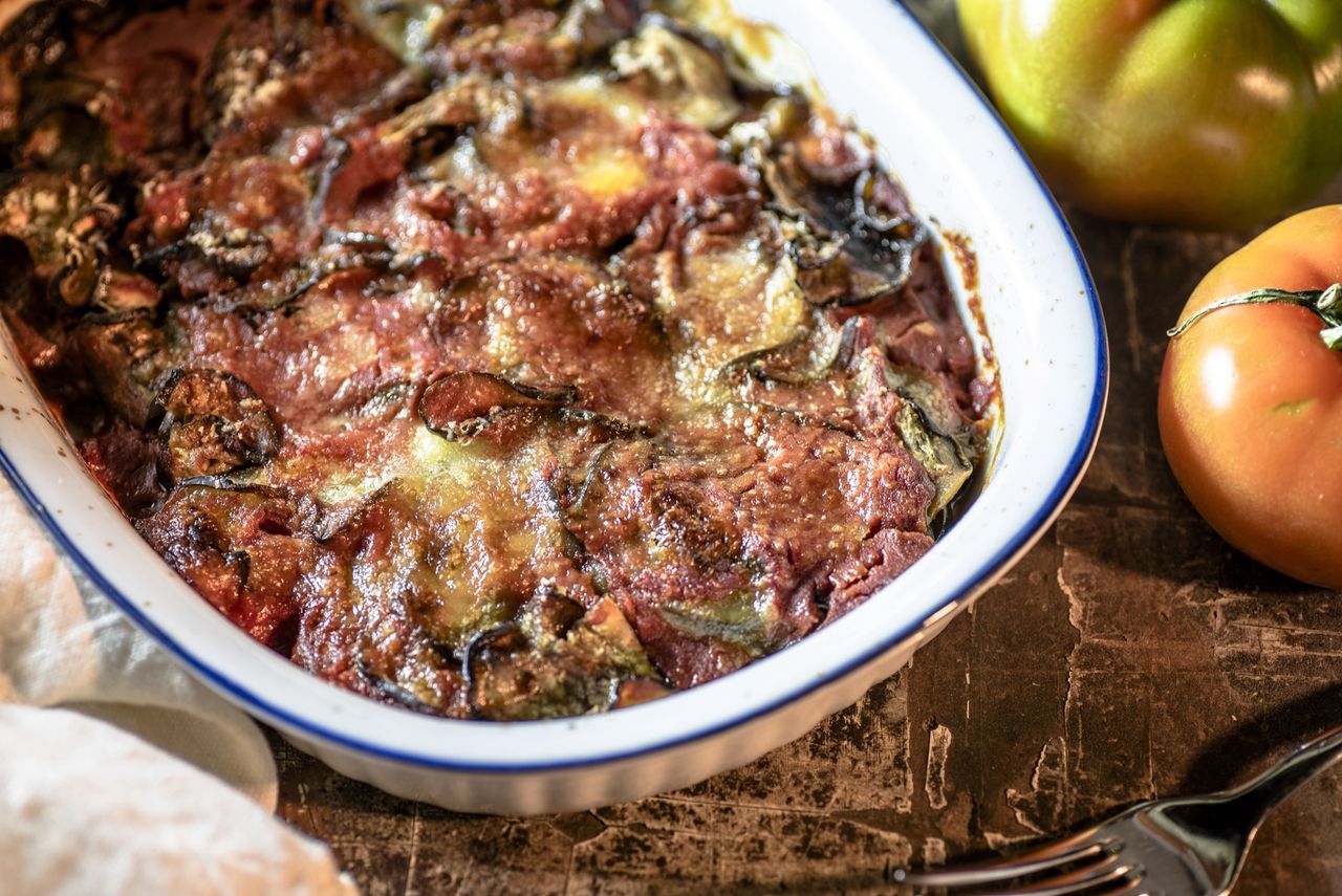 An aubergine bake is a delight for the palate.