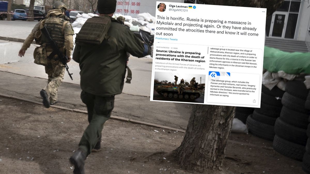 Propagandowy artykuł może oznaczać, że Rosjanie planują lub już dokonali kolejnej masakry. Na zdjęciu ukraińscy żołnierze w Mikołajowie 