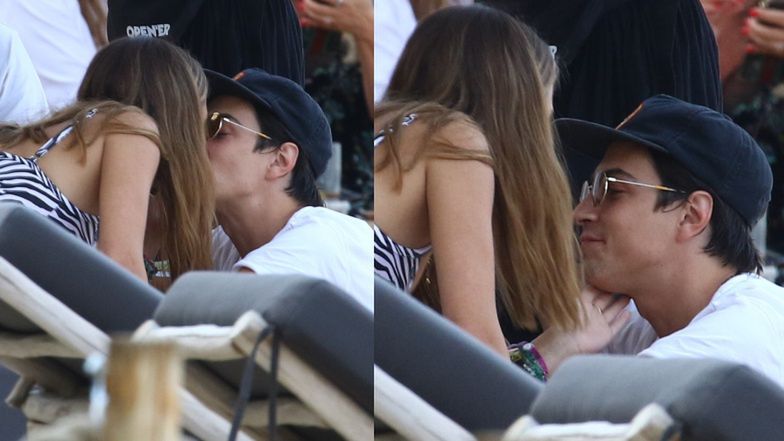 Julia Wieniawa i Nikodem Rozbicki dokazują na plaży w Gdyni w towarzystwie Jessiki Mercedes i Kuby Karasia