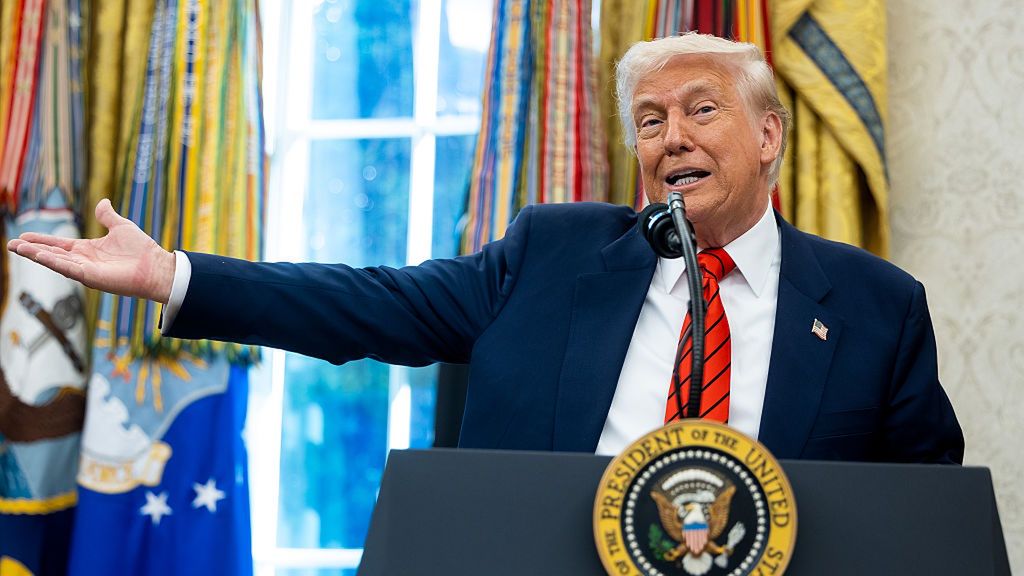 President Trump Swears In Steve Witkoff As Special Envoy
US President Donald Trump speaks during a swearing-in ceremony in the Oval Office of the White House in Washington, DC, US, on Tuesday, May 6, 2025. Steve Witkoff, US special envoy to the Middle East, is pushing for progress on a deal for Hamas to release the remaining hostages before the end of President Donald Trump's tour of the Middle East, Israel's Channel 12 reported, a move that would break more than two months of deadlock. Photographer: Francis Chung/Politico/Bloomberg via Getty Images
Bloomberg
2025uspolitics, north american, u.s. government, us, united states of america, the white house, americas, swearing-in, government news, u.s.a., american, swear-in