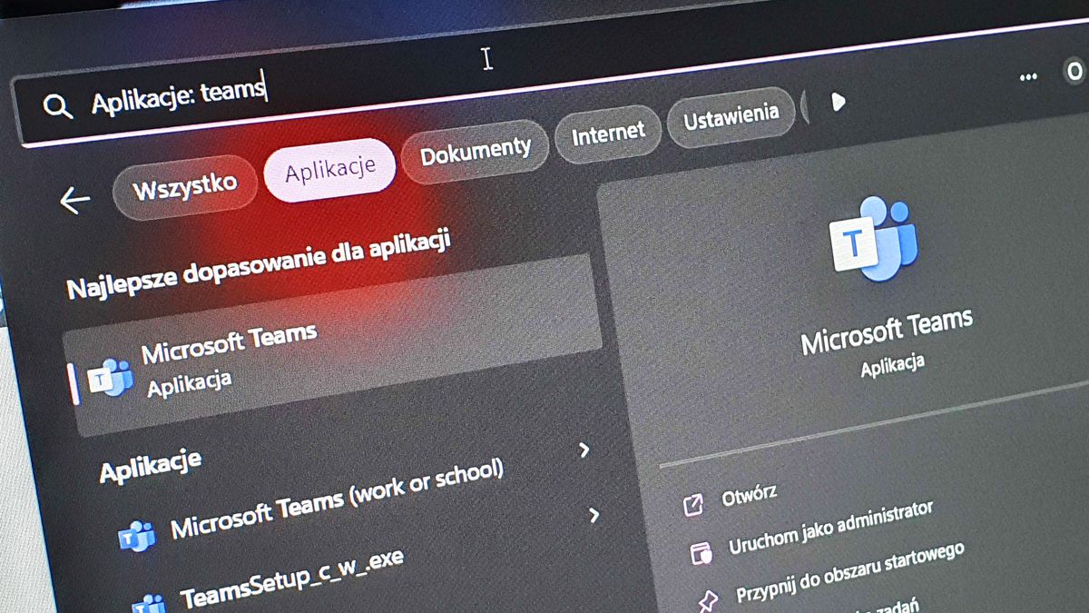 Microsoft Teams w wyszukiwarce Windowsa 11