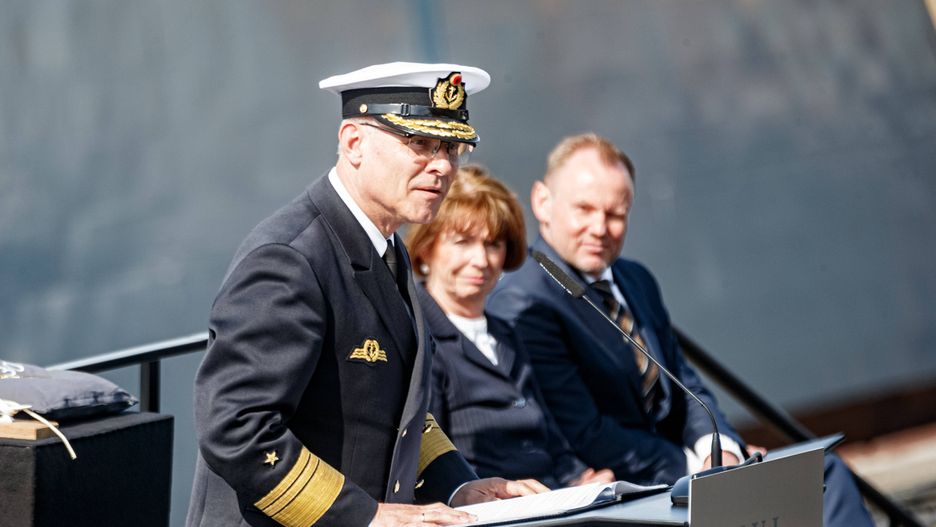 Corvette "Cologne" launched in Germany
21 April 2022, Hamburg: Vice Admiral Jan Christian Kaack, Inspector of the German Navy, speaks during the launching event of the corvette "Cologne". Photo: Markus Scholz/dpa 
Dostawca: PAP/DPA.
Markus Scholz