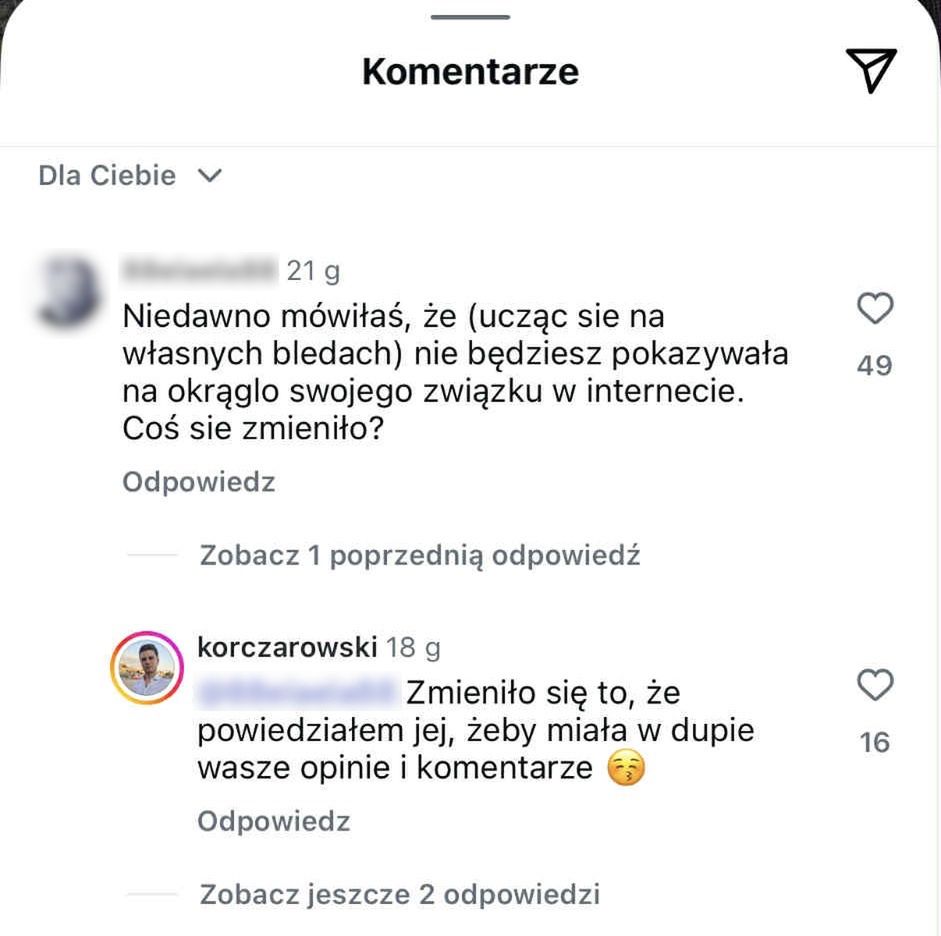 Piotr Korczarowski odpowiada na komentarz fanki