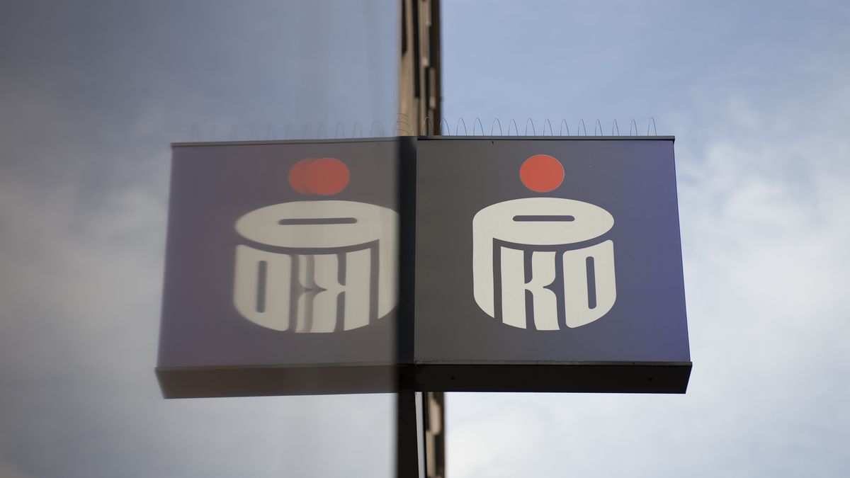 Polish bank PKO sign is seen on August 23, 2020 in Warsaw, Poland. (Photo by Aleksander Kalka/NurPhoto via Getty Images)